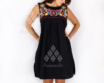 Mexican Short Sleeveless Dress Typical Margarita Embroidery
