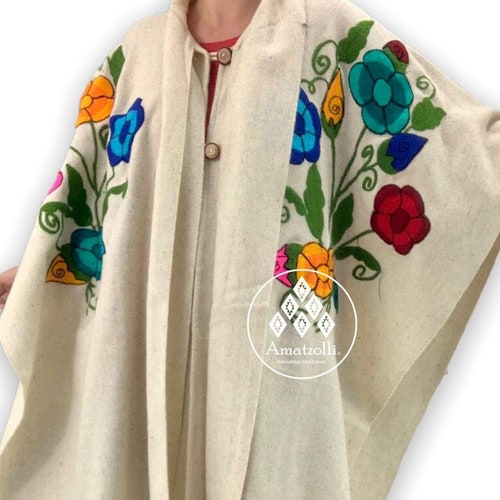 Hand Embroidered Mexican Poncho. Multicolor Poncho. - Etsy