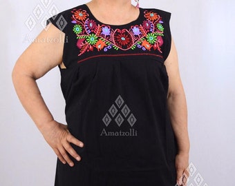 Vestido Mexicano XL Largo de Manta Bordado Típico De Margaritas