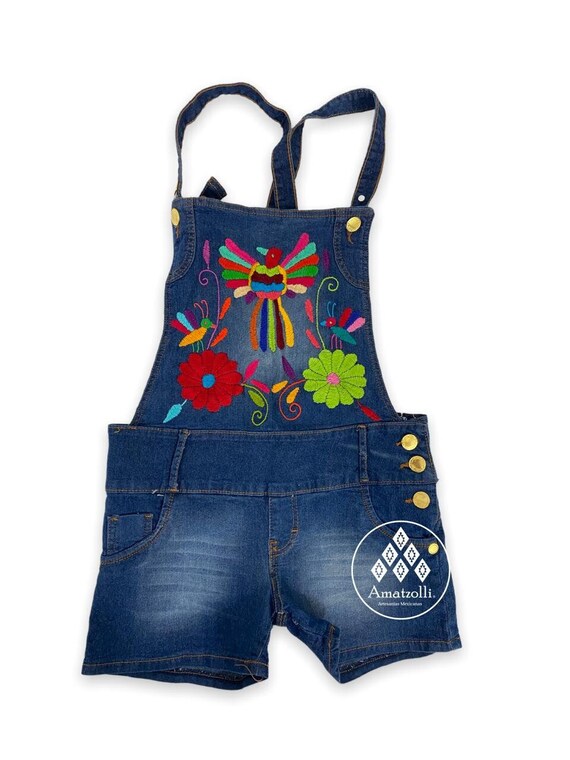 Short Overol Bordado Mexicano de Mezclilla para Dama Etsy Mexico