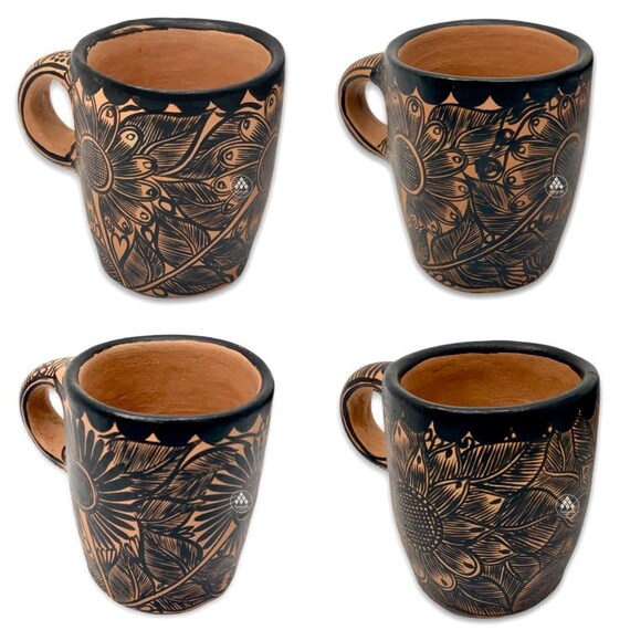 SET DE 4 Tazas de Barro Chicas Artesanales - Etsy España
