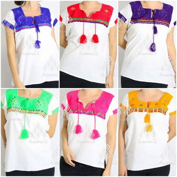 Blusa Artesanal Mexicana Blanca de Manta modelo Estambre Blanca Etsy Espana