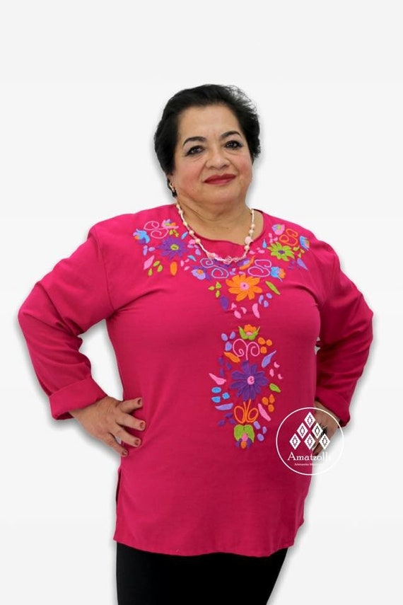 Blusa Manga Larga de Manta Bordada Mexicana modelo Paola