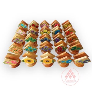 LOT VON 4 mexikanischen bemalten Holzserviettenringen