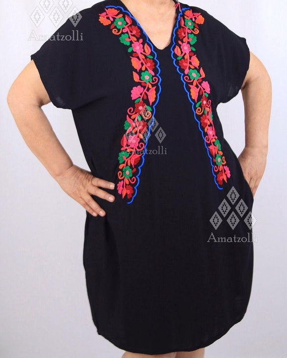 Vestido Bata Bordado Típico Mexicano mod. Kin - Etsy España Vestido Bata Bordado Típico Mexicano mod. Kin - Etsy España