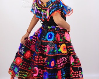 Girl's Typical Chiapaneca Flower Artisan Costume Dress