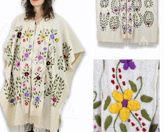 Technicolor Folk Classic and Vintage Hand embroidered Mexican poncho