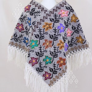 Black Floral Design Embroider Poncho - Mañanita main image 0