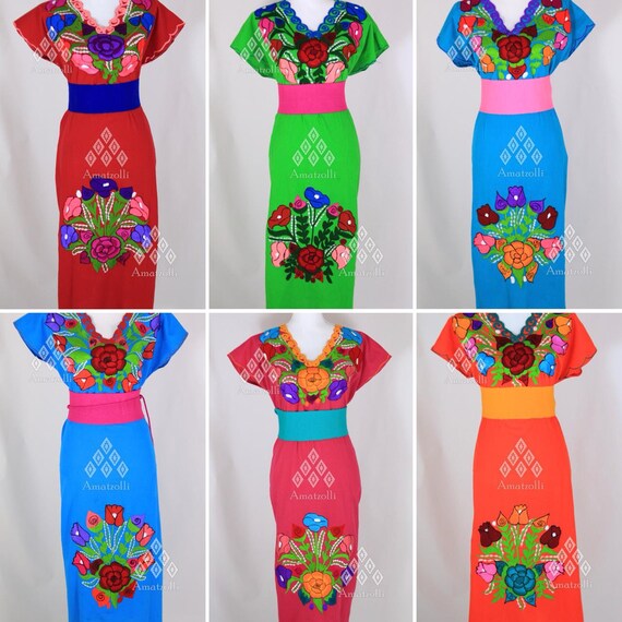 Vestido Típico Mexicano Largo Bordado mod. Zinacantan | Etsy México