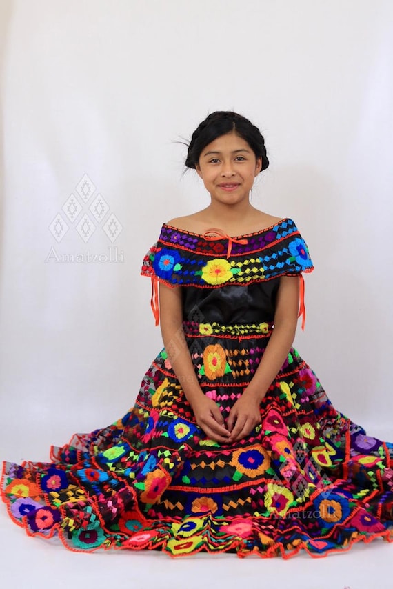 Vestido Traje Artesanal Tipico De Flores Chiapaneca De Nina Etsy Mexico