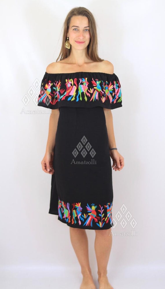 Vestido Mexicano tipo Campesina Bordado Otomí De Manta - Etsy España Vestido Mexicano tipo Campesina Bordado Otomí De Manta - Etsy España