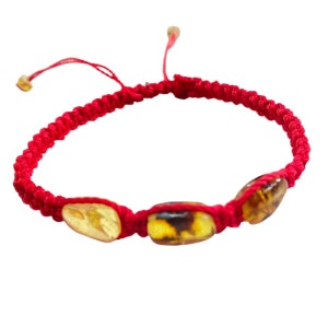 Pulsera Unisex Tejida Mexicana de Hilo y Piedras de Ámbar Naturales para Adulto
