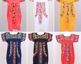 Typical Large Embroidered Mexican Bata Dress mod. Rain