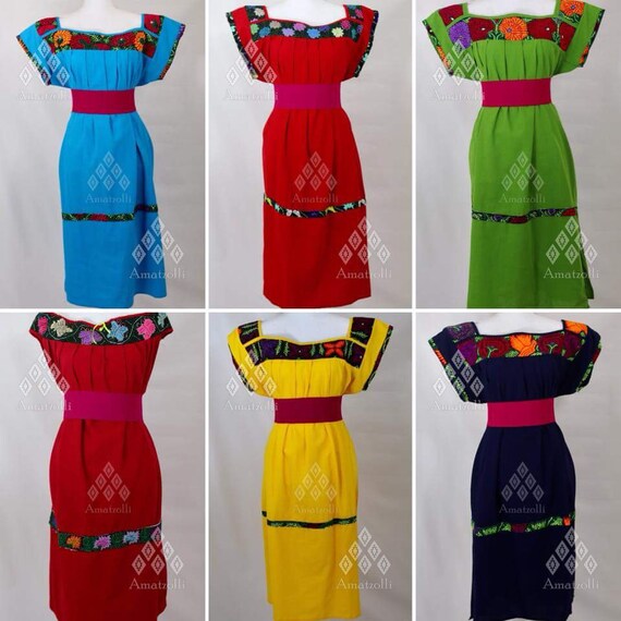 Vestido Artesanal Mexicano Largo Bordado A Mano modelo Marisol | Etsy México