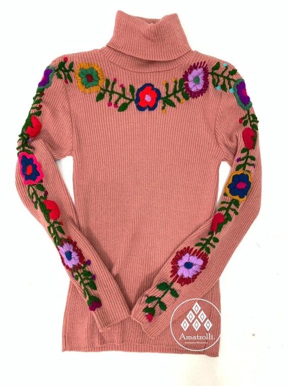 Turtleneck Sweater Embroidered Mexican 