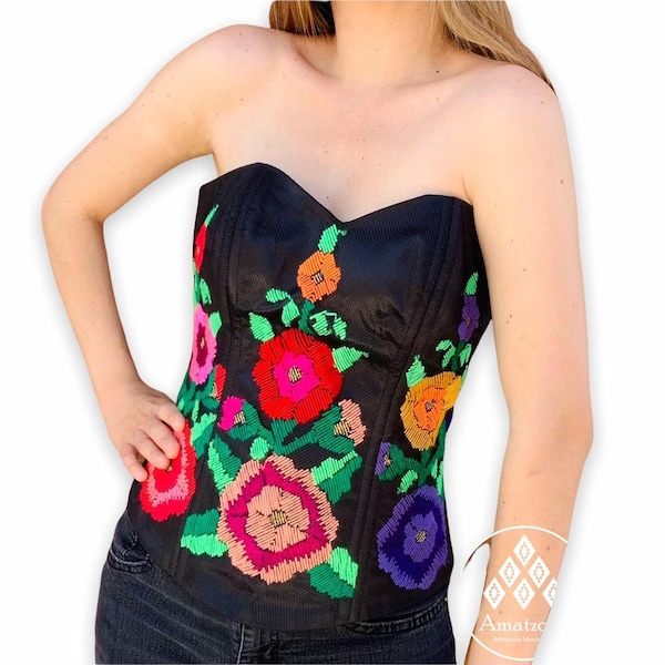 Mexican Handmade Embroidered Corset model Chiapaneco