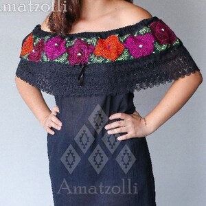 Vestido Mexicano tipo Campesina Bordado Punto de Cruz