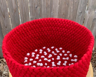Hand braided Round Red Wool Basket