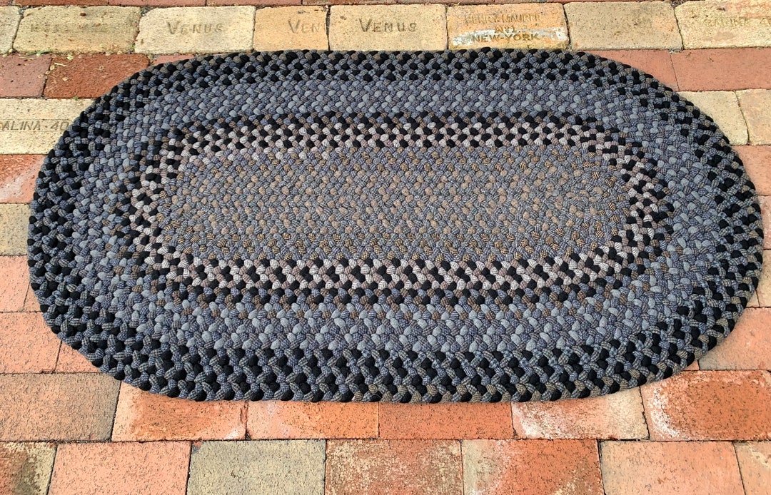 Hand Braided Oval Wool Rug, Black, Gray and Tweed 47x 25 Etsy