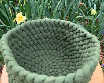 Hand Braided Curved Pine Green Basket 8" x 5.5"