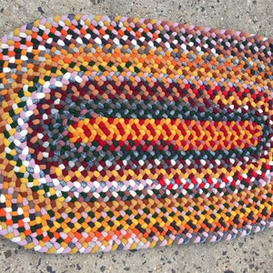 Hand Braided Oval Wool Rug, Multi Colored 36 x 20 image 3