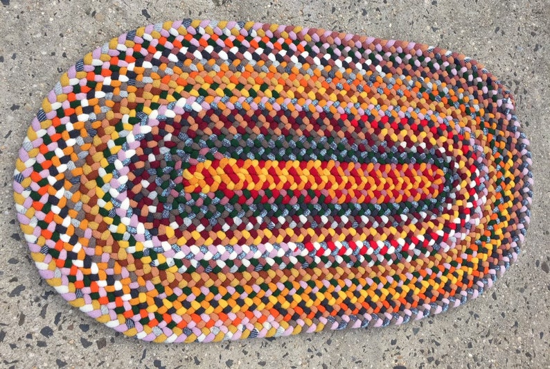 Hand Braided Oval Wool Rug, Multi Colored 36 x 20 image 3