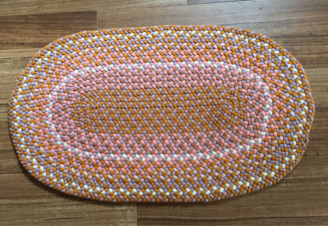 Hand Braided Oval Wool Rug 40 X 24 Lavender Pink Etsy