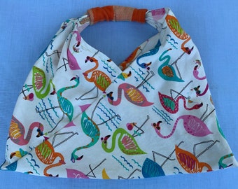 Market Bag with Flamingoes 14”