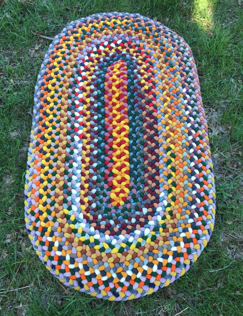 Hand Braided Oval Wool Rug, Multi Colored 36 x 20 image 10