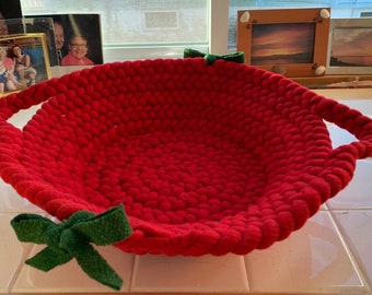 Hand braided Red Wool Basket