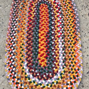 Hand Braided Oval Wool Rug, Multi Colored 36 x 20 image 2