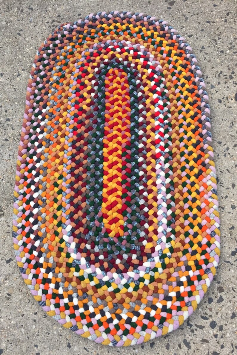 Hand Braided Oval Wool Rug, Multi Colored 36 x 20 image 2