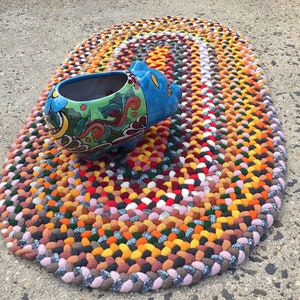 Hand Braided Oval Wool Rug, Multi Colored 36 x 20 image 4