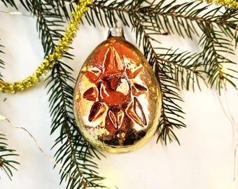 太陽、クリスマスツリー用のヴィンテージソビエトガラスオーナメント、ロシアの新年のアンティーク装飾
