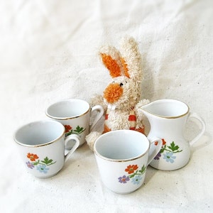 Toy teaware dollhouse tea set vintage GDR 70-s 3 porcelain cups and pitcher