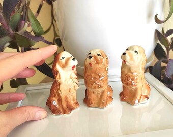 Pequena escultura de cachorro de cerâmica, estatueta vintage de spaniel de porcelana