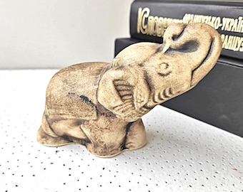 Small сeramic elephant vintage statuette shelf decor animal figurine