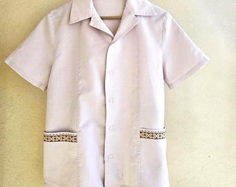 ウクライナ製ヴィンテージメンズシャツ（裾出しスタイル）、サイズL、おじいちゃんへのプレゼントに最適