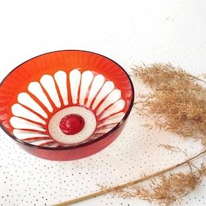 Ciotola per insalata in vetro rosso, ciotola per frutta in stile boho sovietico, decorazione per la casa