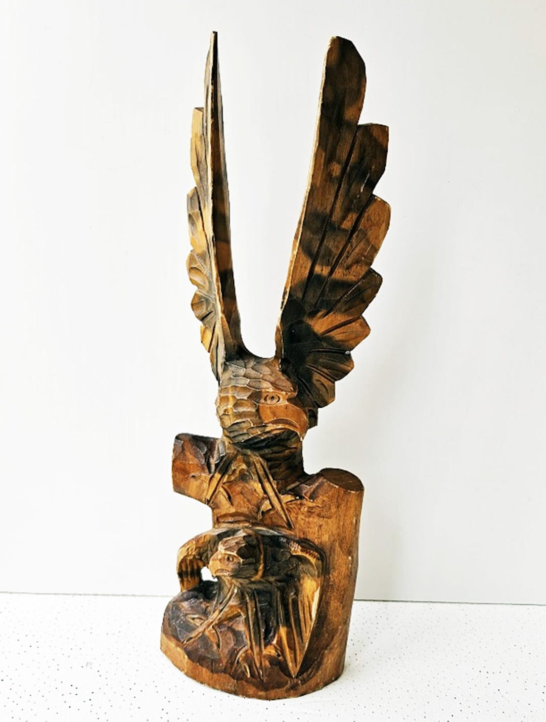 Hand-carved Wooden Eagle With Eaglet, Vintage Soviet Home Decoration ...