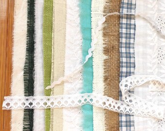 Handpicked fabric mix bundle burlap cotton lace vintage and new