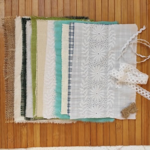 Mixed fabric bundle burlap cotton lace vintage and new