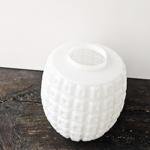 Vintage White Glass Lampshade Featuring Waffle-Embossed Pattern