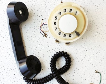 Vintage rotary telephone parts White Telephone dial Black Handset