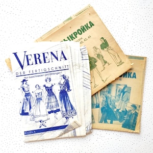 Patrones de costura antiguos: planos de la revista Burda Moden y Verena