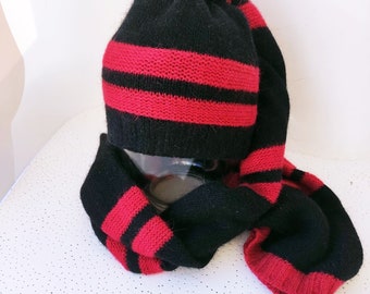 Hat scarf combo woolen winter warm Stocking cap scarf in one  kids size