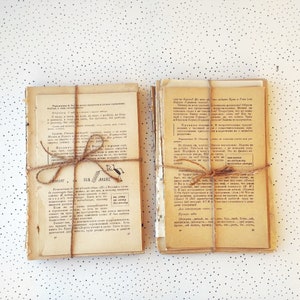 Vintage Russian Books Pages Ephemera Old yellow sheets from books Junk journal supplies Mixed Paper set Art Journal
