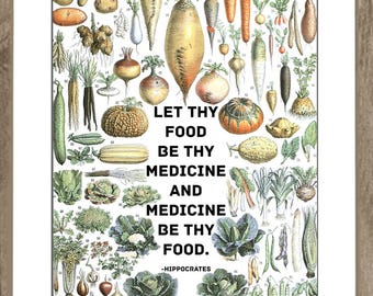 Hippokrates Zitat Let Thy Food Be Thy Medizin - Sofortiger Download - Vollwertkost Plant-Based WFPB Printable - Geschenk für Ernährungswissenschaftlerin