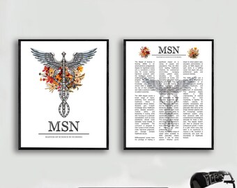 MSN Office Decor Master of Science in Nursing Caduceus with Flowers Occupation Definition Graduation Gift