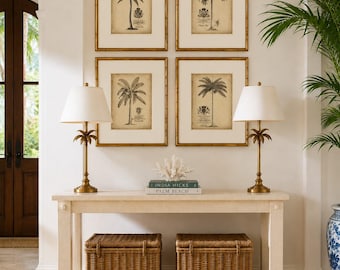 Palm Beach inspiriertes Vintage-Design mit tropischen Palmen, botanischen Pflanzen und Skizzen – 4er-Set zum Ausdrucken